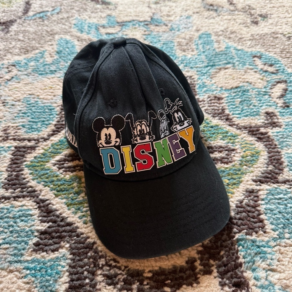 Disney Mickey Mouse Dad Hat Black Adjustable Baseball Cap Goofy Pluto Donald - Picture 2 of 7